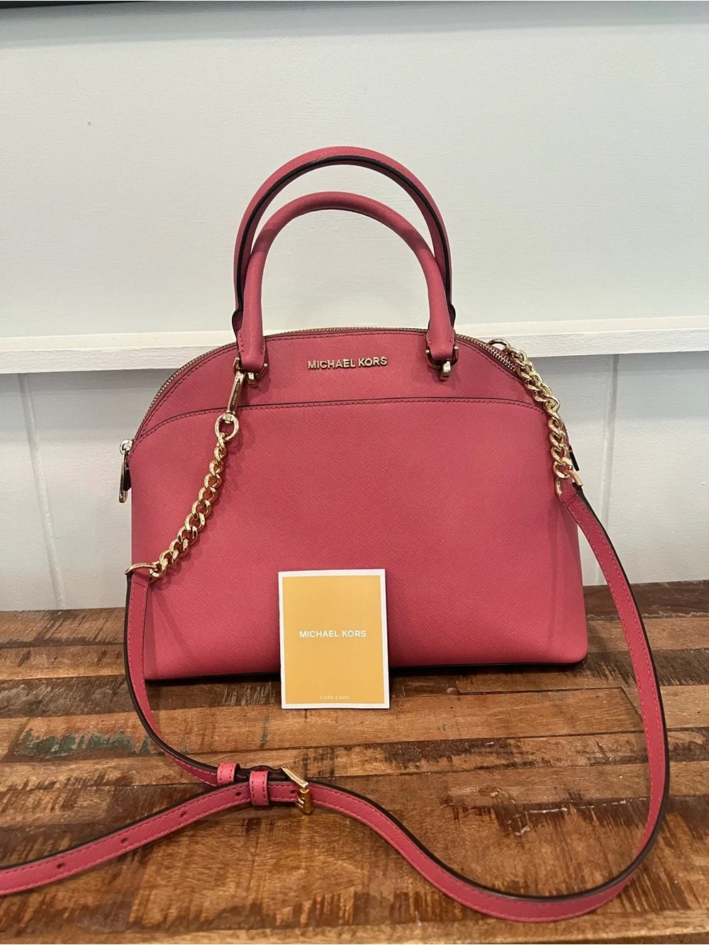 Michael Kors Pink Dome Satchel with Gold Chain Strap